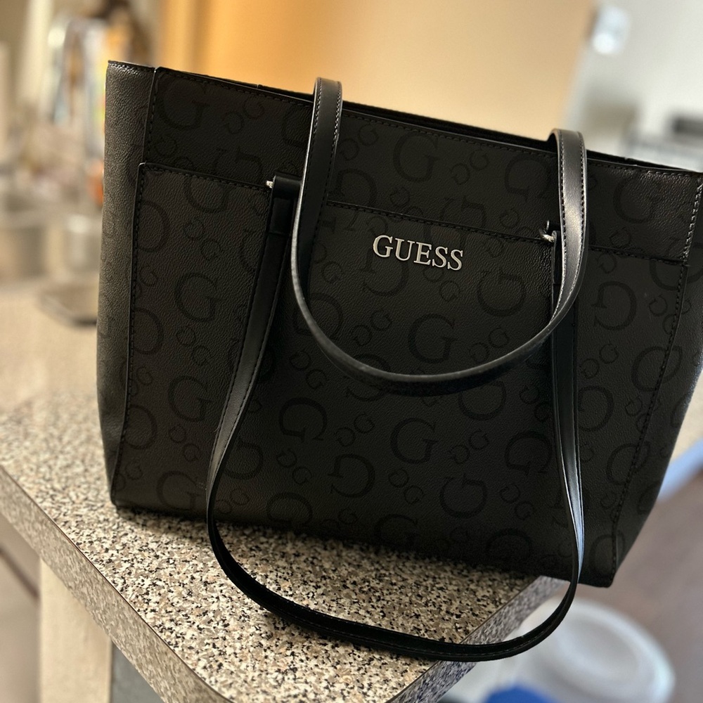 Guess Black Structured Tote Bag with Logo